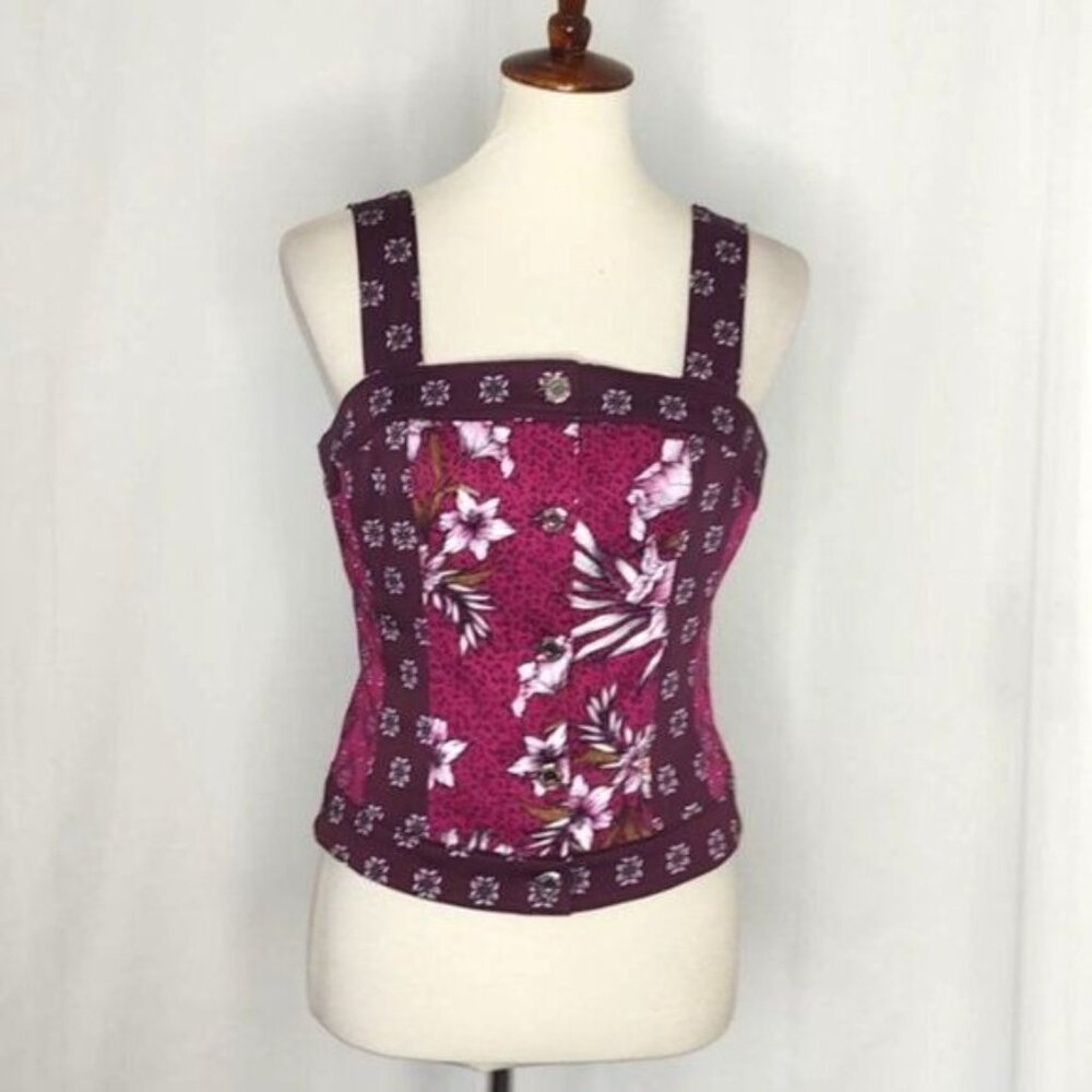 WHBM White House Black Market Bustier Top 4 Mixed Print Bodice Foral Red - Picture 4 of 11